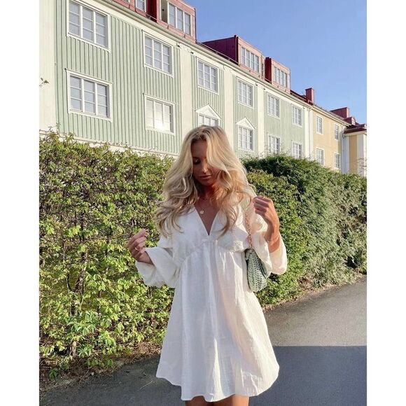 H&M Balloon Sleeve Cotton Dress New - Picture 9 of 10